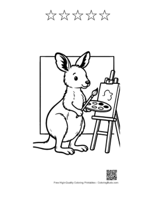 Thumbnail: Little Kangaroo Painter Working on a Nature Masterpiece Printable and 5 Star Outline