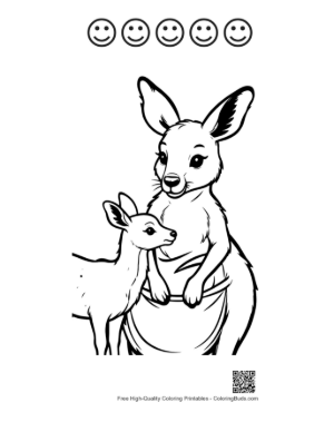 Thumbnail: Mother Kangaroo and Joey in Pouch Printable and 5 Happy Face Outline