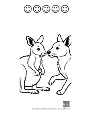 Thumbnail: Mother Kangaroo and Joey in Pouch Printable and 5 Happy Face Outline