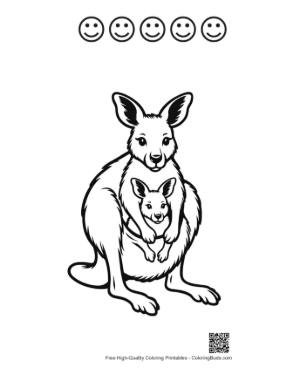 Thumbnail: Mother Kangaroo and Joey in Pouch Printable and 5 Happy Face Outline