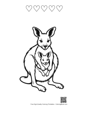 Thumbnail: Mother Kangaroo and Joey in Pouch Printable and 5 Heart Outline