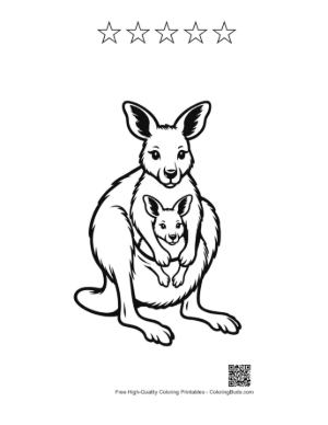 Thumbnail: Mother Kangaroo and Joey in Pouch Printable and 5 Star Outline