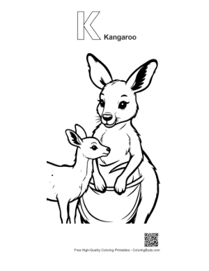 Thumbnail: Mother Kangaroo and Joey in Pouch Printable Outline Alphabet K Kangaroo