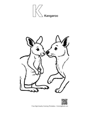 Thumbnail: Mother Kangaroo and Joey in Pouch Printable Outline Alphabet K Kangaroo