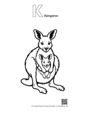 Thumbnail: Mother Kangaroo and Joey in Pouch Printable Outline Alphabet K Kangaroo