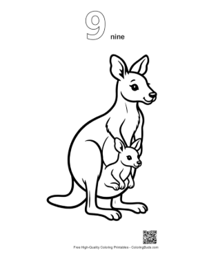 Thumbnail: Mother Kangaroo and Joey in Pouch Printable Outline Number 9
