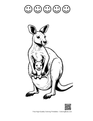 Thumbnail: Mother Kangaroo Nurturing Joey in Pouch Printable and 5 Happy Face Outline