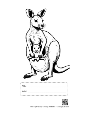Thumbnail: Mother Kangaroo Nurturing Joey in Pouch Printable with Title and Artist Box