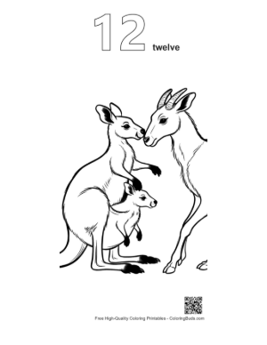 Thumbnail: Mother Kangaroo Nuzzling Mate with Joey in Pouch Printable Outline Number 12