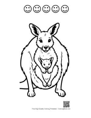 Thumbnail: Mother Kangaroo with Joey in Pouch Printable and 5 Happy Face Outline