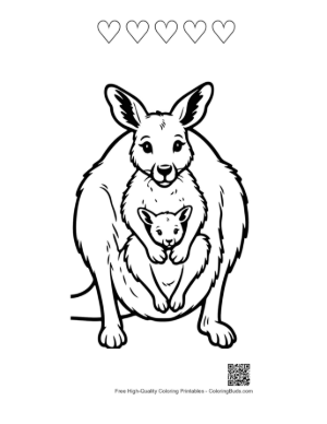 Thumbnail: Mother Kangaroo with Joey in Pouch Printable and 5 Heart Outline