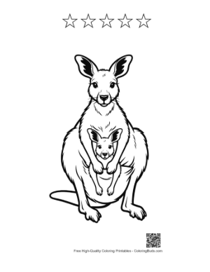 Thumbnail: Mother Kangaroo with Joey in Pouch Printable and 5 Star Outline