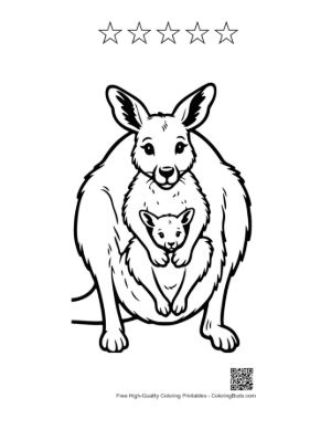 Thumbnail: Mother Kangaroo with Joey in Pouch Printable and 5 Star Outline