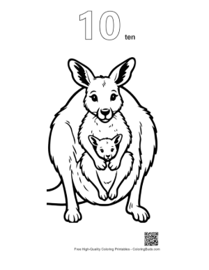 Thumbnail: Mother Kangaroo with Joey in Pouch Printable Outline Number 10