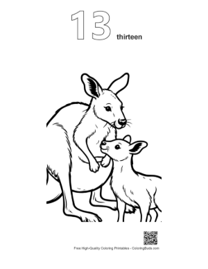 Thumbnail: Mother Kangaroo with Joey in Pouch Printable Outline Number 13