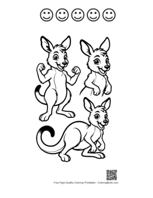 Thumbnail: Playful Baby Kangaroo Set with Different Cute Poses Printable and 5 Happy Face Outline