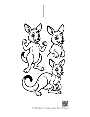 Thumbnail: Playful Baby Kangaroo Set with Different Cute Poses Printable Outline Alphabet I