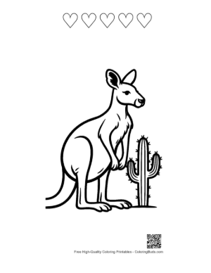 Thumbnail: Wild Kangaroo Walking Through the Dry Cactus Desert Printable and 5 Heart Outline