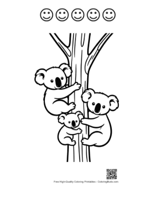 Thumbnail: Adorable Koala Family on Eucalyptus Tree Printable and 5 Happy Face Outline