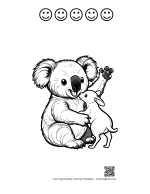 Thumbnail: Cheerful Koala Waving with Cute Bunny Pal Printable and 5 Happy Face Outline