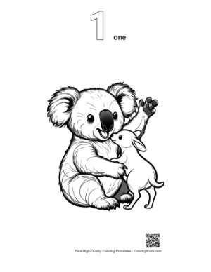 Thumbnail: Cheerful Koala Waving with Cute Bunny Pal Printable Outline Number 1