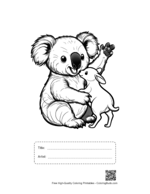 Thumbnail: Cheerful Koala Waving with Cute Bunny Pal Printable with Title and Artist Box