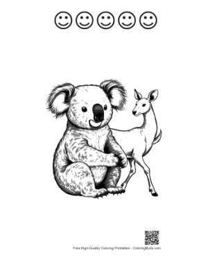 Thumbnail: Cute Koala and Deer Illustration Printable and 5 Happy Face Outline