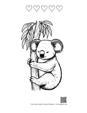 Thumbnail: Cute Koala Clinging to Eucalyptus Tree Printable and 5 Heart Outline