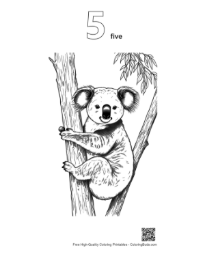 Thumbnail: Cute Koala Clinging to Eucalyptus Tree Printable Outline Number 5