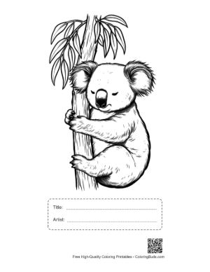 Thumbnail: Cute Koala Clinging to Eucalyptus Tree Printable with Title and Artist Box