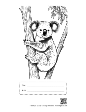 Thumbnail: Cute Koala Clinging to Eucalyptus Tree Printable with Title and Artist Box