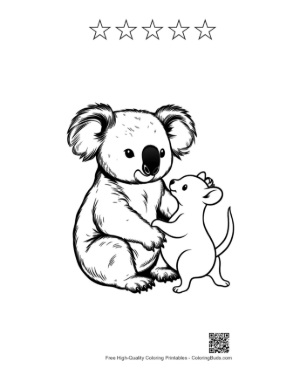 Thumbnail: Koala and Mouse on Eucalyptus Printable and 5 Star Outline