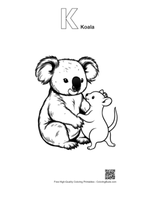 Thumbnail: Koala and Mouse on Eucalyptus Printable Outline Alphabet K Koala