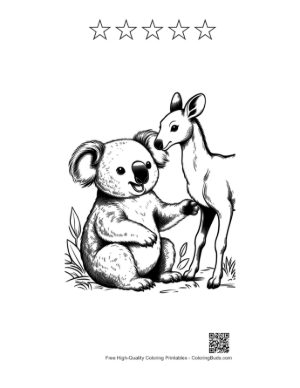 Thumbnail: Koala Munching Eucalyptus with Fawn Friend Printable and 5 Star Outline