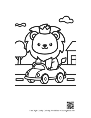 Thumbnail: Cute Baby Lion Waving from a Tiny Convertible Car Printable