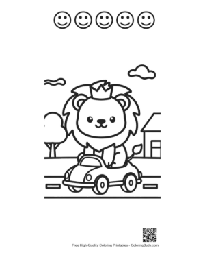 Thumbnail: Cute Baby Lion Waving from a Tiny Convertible Car Printable and 5 Happy Face Outline