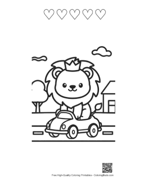 Thumbnail: Cute Baby Lion Waving from a Tiny Convertible Car Printable and 5 Heart Outline