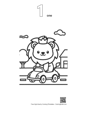 Thumbnail: Cute Baby Lion Waving from a Tiny Convertible Car Printable Outline Number 1