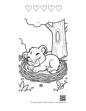 Thumbnail: Cute Lion Cub Printable and 5 Heart Outline