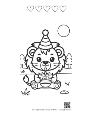 Thumbnail: Cute Lion Cub Printable and 5 Heart Outline
