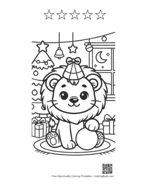 Thumbnail: Cute Lion Cub Printable and 5 Star Outline