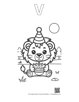 Thumbnail: Cute Lion Cub Printable Outline Alphabet V