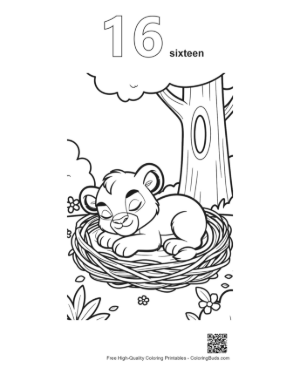 Thumbnail: Cute Lion Cub Printable Outline Number 16