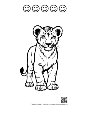 Thumbnail: Cute Lion Cub Standing Proudly Printable and 5 Happy Face Outline
