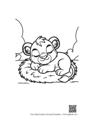 Thumbnail: Cute Lion Cub Taking a Nap on a Soft Fluffy Pillow Printable