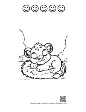 Thumbnail: Cute Lion Cub Taking a Nap on a Soft Fluffy Pillow Printable and 5 Happy Face Outline