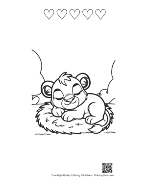 Thumbnail: Cute Lion Cub Taking a Nap on a Soft Fluffy Pillow Printable and 5 Heart Outline