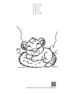 Thumbnail: Cute Lion Cub Taking a Nap on a Soft Fluffy Pillow Printable Outline Alphabet K