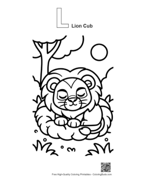 Thumbnail: Free Lion Cub Coloring Page Printable Outline Alphabet L Lion Cub