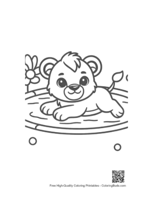 Thumbnail: Happy Baby Lion Splashing in a Small Forest Pool Printable
